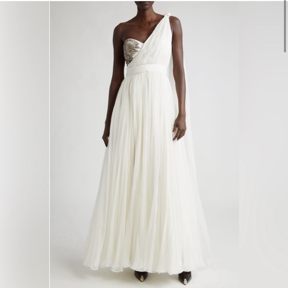 Alexander McQueen Victorian Embellished One-Shoulder Cape Chiffon Gown 38/ US2